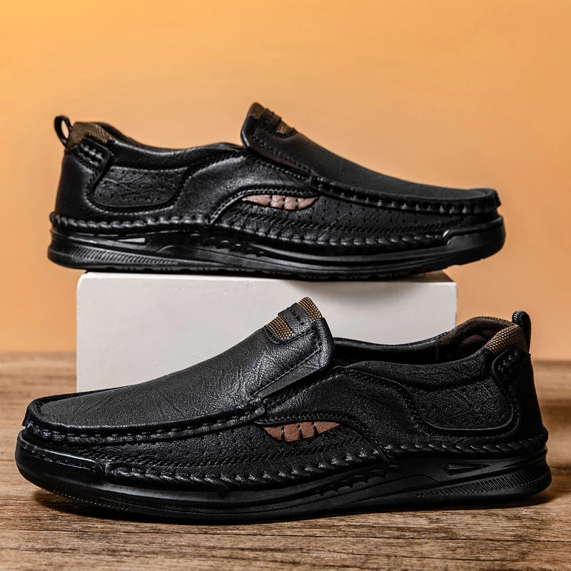 HAUS & HABITS Handmade Leather Casual Loafers – Men's Breathable Slip-On Flats