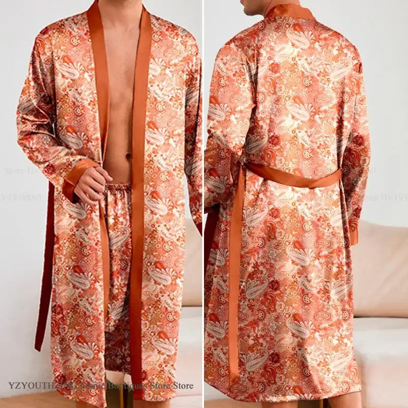 HAUS & HABITS Ice Silk Long Lounge Robe Set