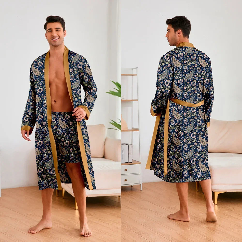 HAUS & HABITS Ice Silk Long Lounge Robe Set
