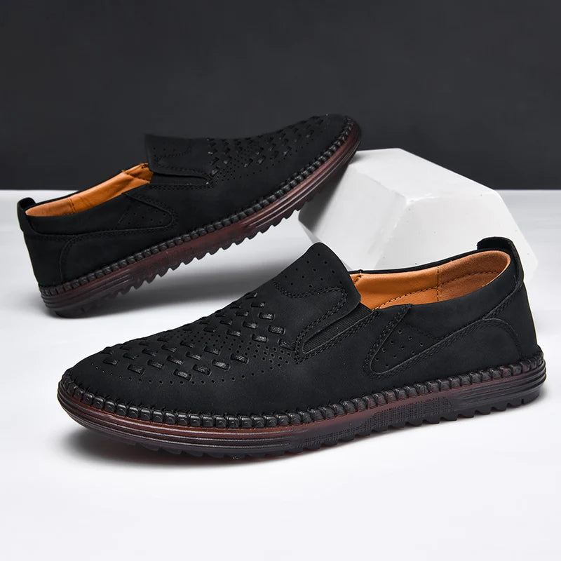 HAUS & HABITS Luxury Leather Slip-On Sneakers – Men's Italian-Inspired Driving Moccasins