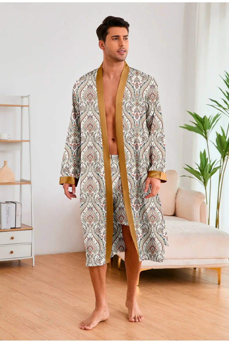 HAUS & HABITS Ice Silk Long Lounge Robe Set