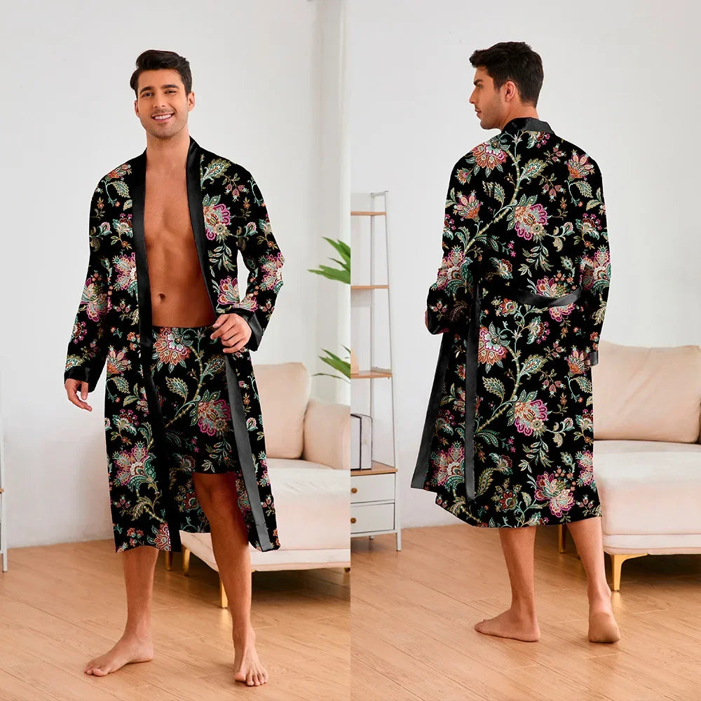 HAUS & HABITS Ice Silk Long Lounge Robe Set
