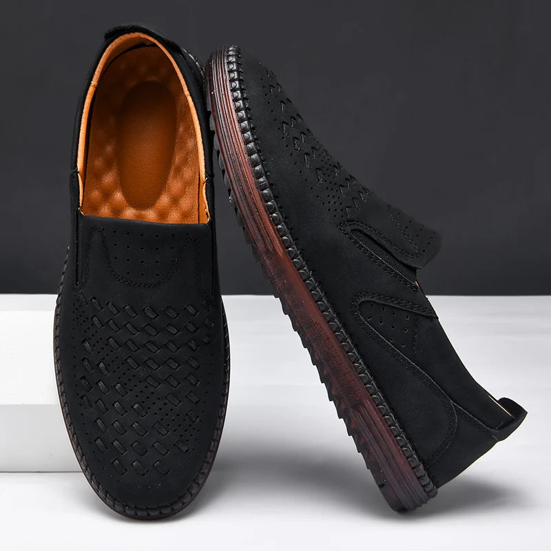 HAUS & HABITS Luxury Leather Slip-On Sneakers – Men's Italian-Inspired Driving Moccasins
